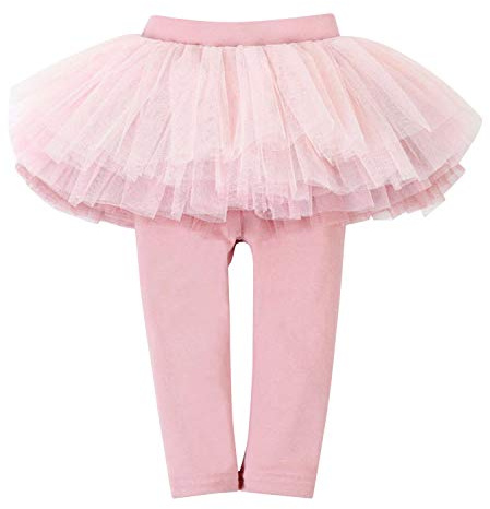 De feuilles Kids Toddler Little Girls Footless Leggings Pants with Gauze Lace Tutu Skirt Pink