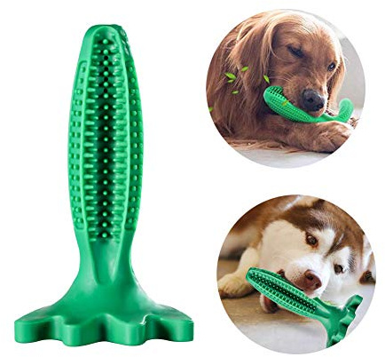 Hundezahnbürste Hund Kauspielzeug, Hundezahnpflege Spielzeug, Naturgummi Molar Stick für Kleine Hunde Welpe Große Hunde (Grün)