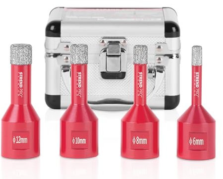 STREND PRO Diamant bohrer für fliesen/feinsteinzeug 6-8-10-12mm SET PREMIUM Fliesen bohrkronen für winkelschleifer flex M14 | SET mit alu KOFFER | Keramik/Granit/Steinfliesen | dichte Diamantschicht