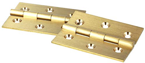 2 Stück hochwertige Möbelscharniere aus Messing, gelocht (40x35x1,4 mm; gesandet)