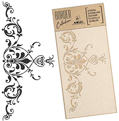 NAKLEO Bordüre Schablone zum Malen 21x45 cm, Vintage Klassiker Ornament Muster, Kunstoff Wiederverwendbare Wandchablone, Handwerk DIY Dekoration, Stoff Möbel Holz Papier