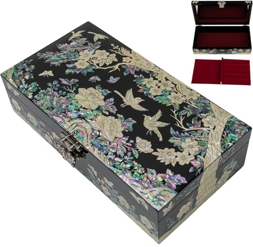 February Mountain Große Schmuckschatulle | Perlmutt | Schmuck-Organizer für Frauen | Handgefertigt | Royal Glossy Top Coat | Lila Schwarz – Ideal zum Valentinstag, Muttertag & Geburtstag