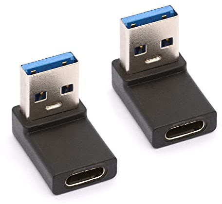 Tomost Up - Adaptador USB C a USB A macho, 90 grados tipo C hembra a USB 3.0 A macho, conector USB-C para cargadores de portátiles (hasta 2 piezas)