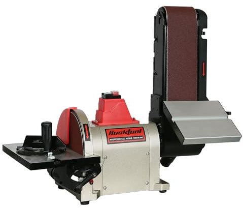 BUCKTOOL 500W Band-Tellerschleifer mit Zubehör | Bandschleifmaschine mit Schleifbandgeschw. 552 m/min, Schleifteller Drehzahl 2980 min-1 | SchleiftellerØ 200mm