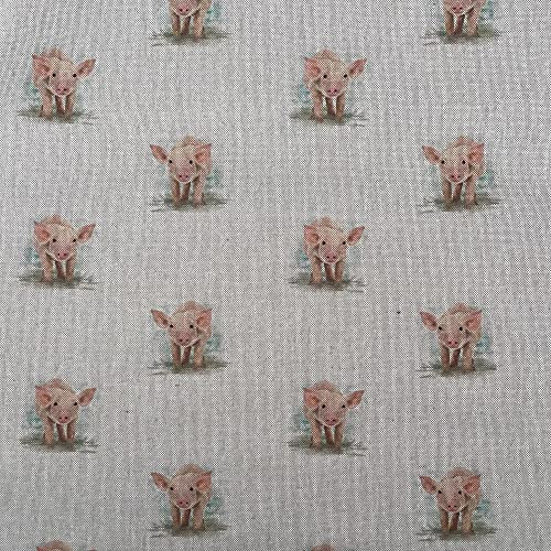 Stoff mit Tiermotiven, Digitaldruck, Baumwolle, Leinenoptik, für Vorhänge, Jalousien, Basteltaschen, Nähen, Quilten, Patchwork und Polstermöbel, 140 cm breit, Meterware (Piglet)