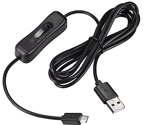 sourcing map USB Cable with ON/Off Switch, USB Male to Micro USB Male Extension Cord 2M Black, for LED Desk Lamp, Pack of 2