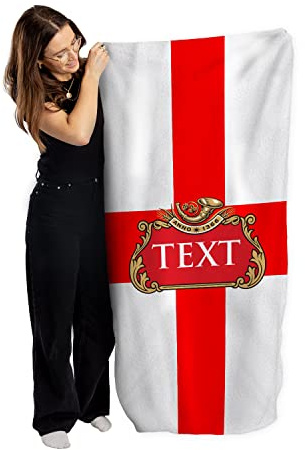 BRITISH MADE GIFTS Personalised Beach Towel | England St George Flag Design | Custom Holiday Towel | Pool Towel | Pool Party Towel | Swimming Towel