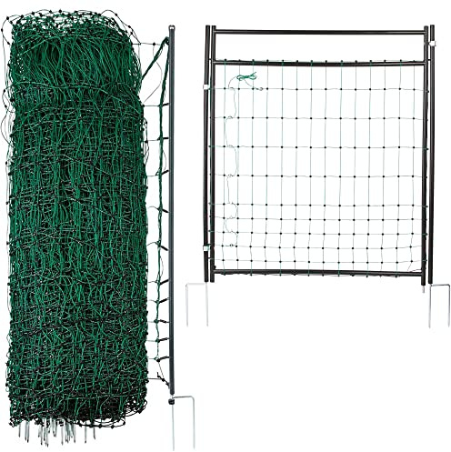 Agrarzone Geflügelnetz Premium mit Tür 25m x 106cm Hühnerzaun Weidezaun | Doppelspitze, Premium Pfähle, stabil, standfest, Weidetor