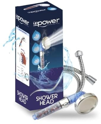 the UPPOWER powers your life up Duschkopf und Schlauch, ionisch gefilterte Hochdruckköpfe, 3 Modi, verstellbare Stopp-Taste, wassersparend, zum Erhöhen, Duschkopf 2, transparent