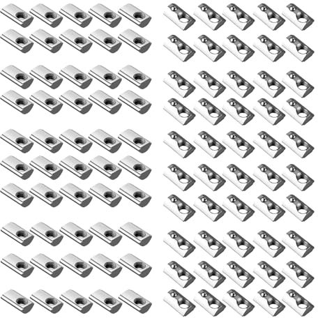 EYPINS 100x Nutensteine M5 mit Steg, Federkugel Nut 6, 20x20 Hammermutter Stahl Verzinkt Nutmuttern T-Nut M5 Gewinde für 3D Drucker, CNC Aluminiumprofil-Extrusionsschlitz 20-Serie