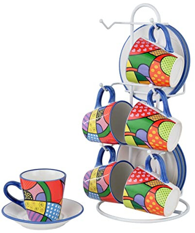 Baroni Home Set da 6 Tazzine decorate Linea Pop, 15x13x29 cm