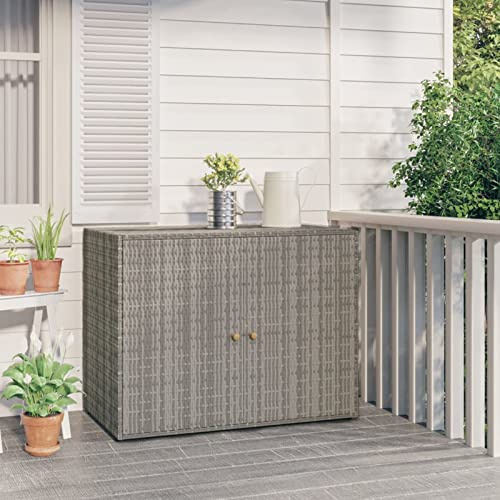 MOONAIRY Gartenschrank, Pflanztisch, Grilltisch, Außen Schrank, Outdoor Schrank, Balkonschrank, Vorratsschrank, Terrassenschrank, Grau 100x55,5x80 cm Poly Rattan