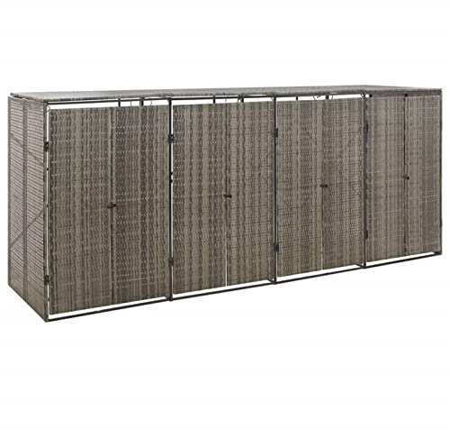 Festnight Rattan Mülltonnenbox 4er Mülltonnenbox für 4 Tonnen Mülltonnenabdeckung Doppelbox Abfallbehälter Mülltonnenschrank Grau 274x80x117 cm