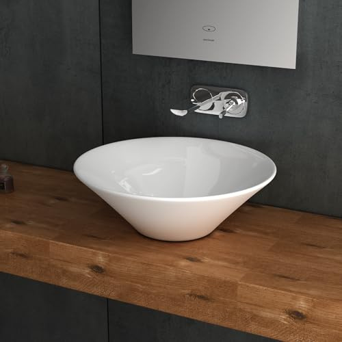 Alpenberger Aufsatzwaschbecken Klein ohne Hahnloch | Waschschüssel mit Nano Beschichtung | Badezimmer Waschbecken Rund für Moderne Waschplätze Ø 43 cm