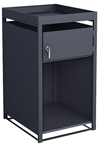 DWD Garden Firewood Rack Cover Storage Single Box Module Upper integrated Tool Compartment & Plant Roof Powder-coated, Galvanized Steel Stylish Anthracite Grey RAL 7016 UV & Weather Resistant