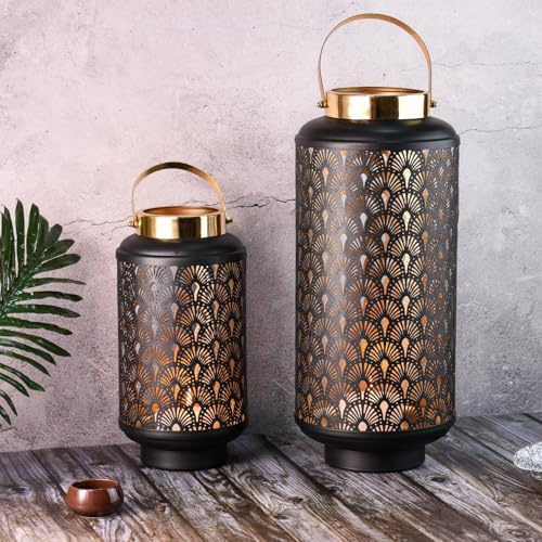 2er Set Orientalische Gartenlaterne Braga aus Metall in Schwarz 44 cm