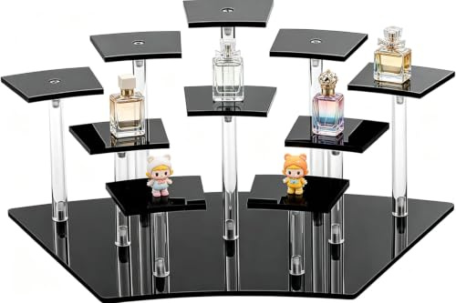 Les-Theres Présentoir Acrylique Transparent,10 pcs présentoir parfum, présentoir figurine,Presentoir a Gateau, pour Figurines d'action, Bijoux, Gâteau, Donuts, Parfum (Noir)
