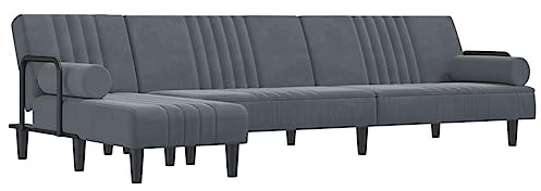 vidaXL Schlafsofa in L Form, Ecksofa mit Schlaffunktion, Bettcouch für Wohnzimmer, Couch Sofa Eckcouch Schlafcouch Samtsofa, Dunkelgrau Samt