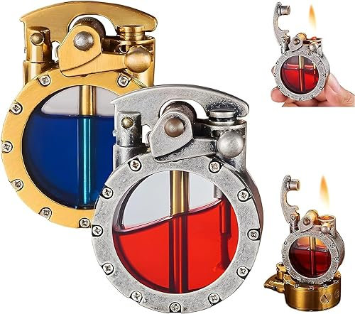 Vintage Grabenfeuerzeug, transparentes Kerosin-Feuerzeug, wiederverwendbar, winddicht, Taschenfeuerzeug mit transparentem sichtbarem Kraftstofftank, antikes Steampunk-Feuerzeug, cooles einzigartiges
