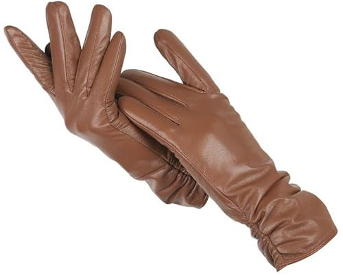 Yeuyyben Klassische Plissee-Lederhandschuhe Für Damen Farbige Lederhandschuhe Für Damen Schaffell-Winterhandschuhe Für Damen