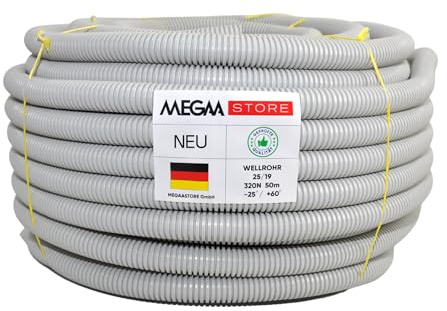 Megaa store Flexibles Leerrohr Wellrohr mit Zugdraht 320N Grau | Klassifizierung M16 M20 M25 M32 M40 M50 Kabelschutz Schutz Rohr ungeschlitzt Außenbereich (M32-25m mit Zugdraht)
