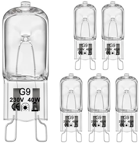 VIIVUU G9 Halogen Leuchtmittel 40W, 230V Halogenlampen G9 Glühbirne 2800K Warmweiß 520lm Lampe,Dimmbar Klar Kapselglühlampen Halogen Steckbirnen für Schrankbeleuchtung,Kronleuchter 6er Pack