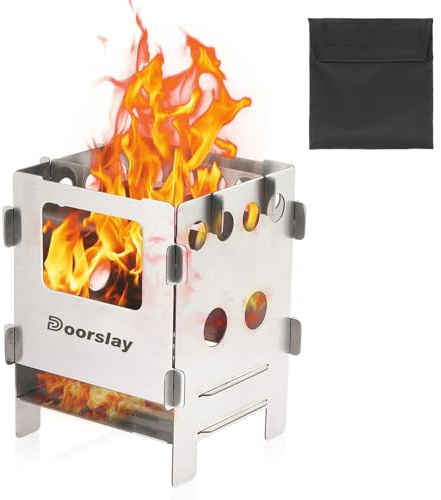doorslay Tragbarer Campingkocher Holzofen, Faltbarer Hobo Kocher, Mini Holzvergaser für Picknick BBQ Camping Wandern Reisen Rucksackreisen