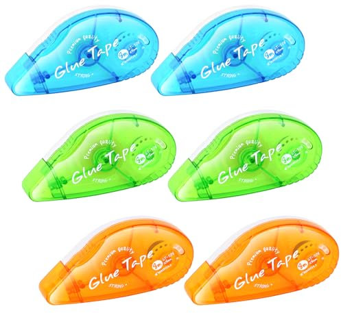 NVIYAM 6 Rollos Cinta Pegamento Cinta Adhesiva Doble Cara 8 mm x 8 m Cinta Pegamento Roller Adhesivo Doble Pegamento en Cinta Roller Adhesivo Cinta Doble Cara Dispensador Paquete Adhesiva, Artesanía