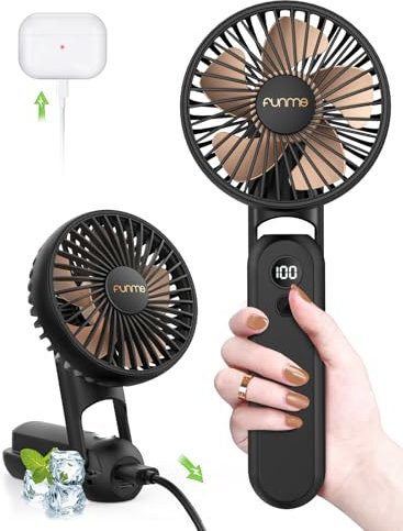 Funme® HandHeld Fan Exquisite, 3 IN 1 Power Bank Hand Fan, 2600 battery 5 speed LED Display, Portable powerful hand Rechargeable battery USB Fan for Girls Gift, Travel Fan Accessories for Women