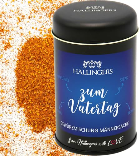 Hallingers Genuss Manufaktur Gewürzmischung Vatertagsgeschenk - Koch-Gewürze in edler Geschenk-Dose Zum Vatertag für Marinaden, Spare Ribs & Grill, Geschenkidee für Papa Opa
