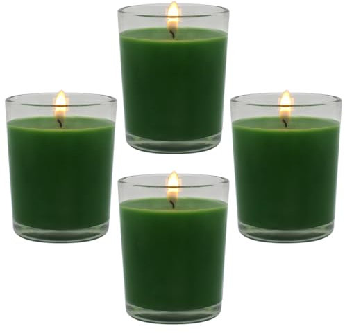 4 Packungen geruchlose grüne Votivkerzen im Glas, 5,1 cm, natürliches Sojawachs, duftlose Kerzen für St. Patrick's Day, Hochzeit, Party, Zuhause, Urlaub, Entspannung, Spa, 12–15 Stunden Brenndauer