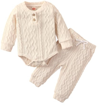 Valcatch Neugeborenes Baby Junge Mädchen Stricken Outfits Baumwolle langärmelige gerippte Hosen Set Säugling 2 Stück einfarbige Kleidung Set 0-24 Monate