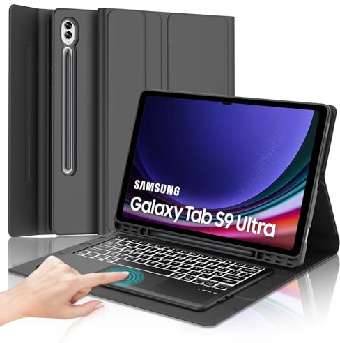 Cover Tastiera Touchapad per Samsung Galaxy Tab S9 Ultra, Tastiera per Samsung S9 Ultra, Tastiera Custodia Italiana Blutooth Retroilluminata Staccabile per Samsung Galaxy Tab S9 Ultra 14.6 2023, Nero