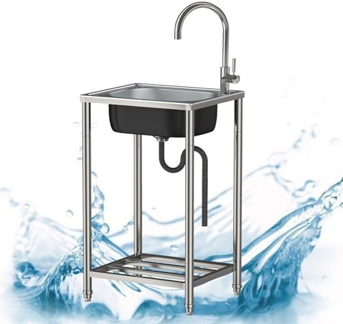 Outdoor Spüle Personalisierte Freistehende Edelstahl Küchenspüle Spültisch Gastro 1 Becken Camping Spülbecken mit Wasserhahn und Ständer Mobiles Waschbecken für Restaurant Bar Garage Terrassen