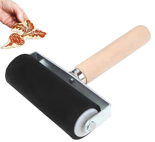 Rullo Brayer in gomma, con manico in legno, strumento per timbratura, strumento per pittura, strumenti per timbratura e artigianato artistico (3,5 cm, 6 cm, 10,2 cm)