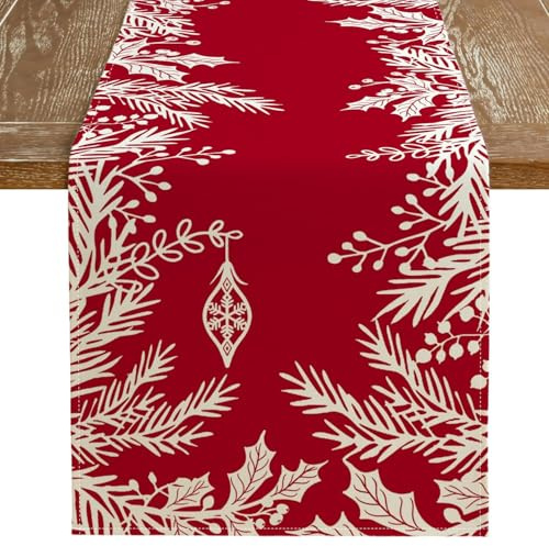 Camino de Mesa Navideño, Camino de Mesa de Lino navideño, Camino de Mesa Lavable, decoración de Navidad, Manteles de Navidad 183 x 33 cm para Decoración de Mesa Navideña (C)