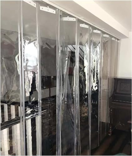 Transparent PVC Doorway Curtains for Outdoor Warehouse and Garage 1.6mm Thick Folding Sliding Door Blinds (1.2mX2m)