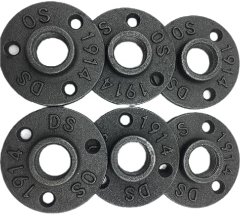 AOYHJA Black Pipe Fitting Bracket Floor Pipe Key clamp Through Pipe Scaffolding Flange Steel Galvanized Black Decorative Joint castBlack Pipe Fitting Brackets, Set of 6 (1/2 inches)