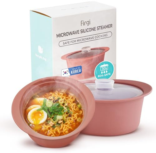 FIRGI Silikon Kochtopf in der Mikrowelle mit Griff und Deckel, zum einfachen Kochen von Gemüse, Eiern, Nudeln, Suppe, Antihaft, spülmaschinenfest