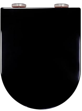 Schwarz,D Form WC Sitz mit Absenkautomatik, Toilettendeckel aus PP, Toilettensitz mit Absenkautomatik und Quick-Release-Funktion, Klodeckel mit 360° Verstellbaren Scharnieren, 36x46cm