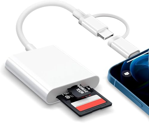 SD-Kartenleser für iPhone iPad, SD-Karte auf iPhone, Doppelstecker, Doppelsteckplätze, Kartenleser, Lightning USB C auf MicroSD/SD-Kartenleser, Kamera-Speicherkarte, OTG-Adapter, Plug and Play