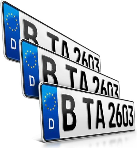 TA TradeArea 3 Kfz-Kennzeichen - Offiziell für Zulassung in Deutschland, DIN-Norm 74069, Inkl. DIN-Prüfstempel, Reflektierend & Witterungsbeständig, Made in Germany, Individuell Personalisierbar