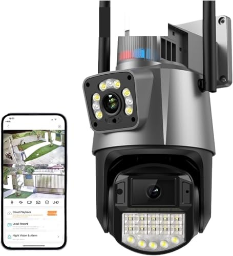 SQUADO Externe PTZ Überwachungskamera für Videoüberwachung 4K 8 MP, Dual-Linse, 4-facher Zoom, Farb-Nachtsicht, AI-Überwachung, mit App