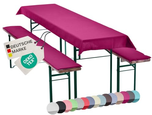 NYVI Bierbankauflagen Set NYVIGala 240x70 cm Beere - 1x Tischdecke für 220x50 cm Biertische & 2X Gepolsterte Auflage für 220x25 cm Bierbänke - Sitzauflage für Bierzeltgarnitur