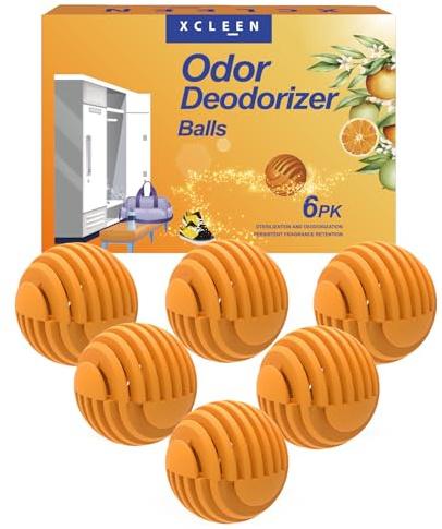 Xcleen Shoe Deodorizer Balls Citrus 6 Pack, Natural Essential Oil Long Lasting Sneaker Odor Eliminator, Small Spaces Air Freshener for Car Gym Bags, Drawers and Locker