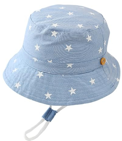 Sonnenhut für Unisex Kinder Süßen Sterne und Bagger Motiven Eimerhut Leichter Fischerhut mit verstellbarem Kinnband UV-Schutz Strand Sommershut für Mädchen Jungen 2-4 Jahre