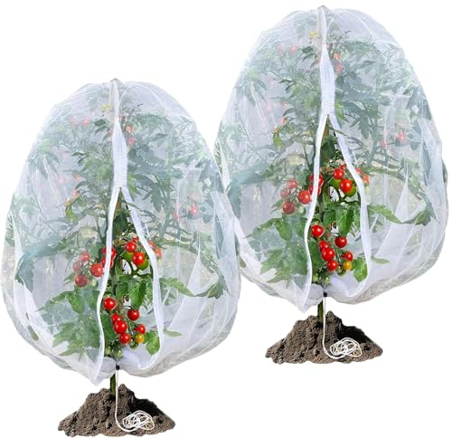 CUVZORA 2 redes de protección para plantas, con cremallera y cordón, red de protección contra insectos y pájaros para árboles frutales, verduras y flores, red de jardín reutilizable, resistente al