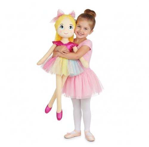 Lullaberry 80 cm XL Ballerina Prinzessin Polina – gefüllte Plüschpuppe in Lebensgröße – Rosa Outfit – Geschenk für Kleinkinder und kleine Mädchen