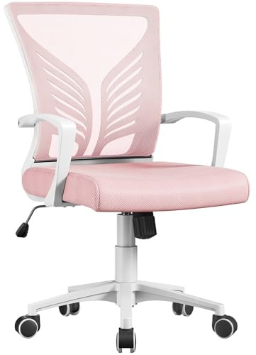 Yaheetech Bürostuhl Ergonomisch Schreibtischstuhl mit Schaukelfunktion Drehstuhl mit Gepolstertem Sitzkissen Chefsessel Höhenverstellbar fürs Arbeitszimmer/Büro, Hellrosa