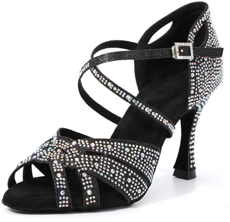 Syrads Sala da Ballo Salsa Pratica Prestazioni Scarpe Ballo Donne Scarpe da Latino scarpeper Feste,Nero 9cm Heel,39 EU